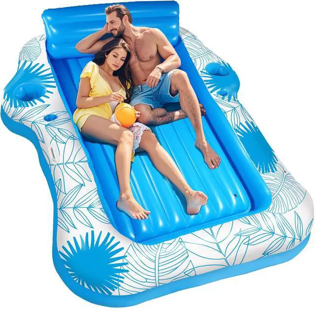 Main image of Inflatable Pool Lounger Float for Adults - 70" x 60" JIANYHW X-Large Beach Sun Tan Tub Pool Lounge Raft Sunbathing Pool Floaties with 2 Food/Drink Holder, Blow Up Tanning Pool Bed Floating Mat