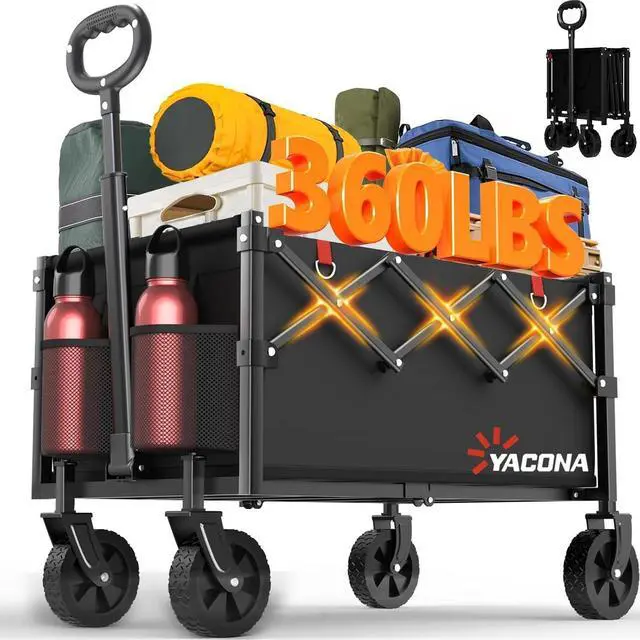 Main image of Yozoia Wagons Carts Foldable, Lightweight Portable Utility Shopping Cart with Wheels, Folding Grocery Wagon Cart for Grocery, Camping, Shopping, Beach, Garden, Sports Black