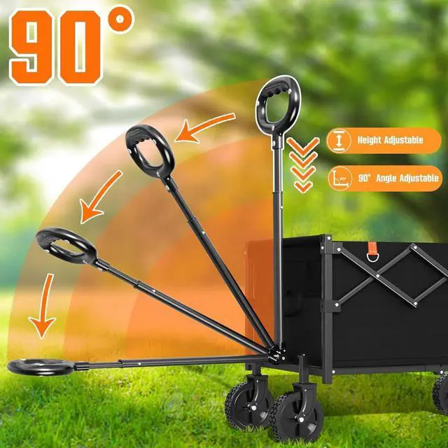 Alt view image 6 of 7 - Yozoia Wagons Carts Foldable, Lightweight Portable Utility Shopping Cart with Wheels, Folding Grocery Wagon Cart for Grocery, Camping, Shopping, Beach, Garden, Sports Black
