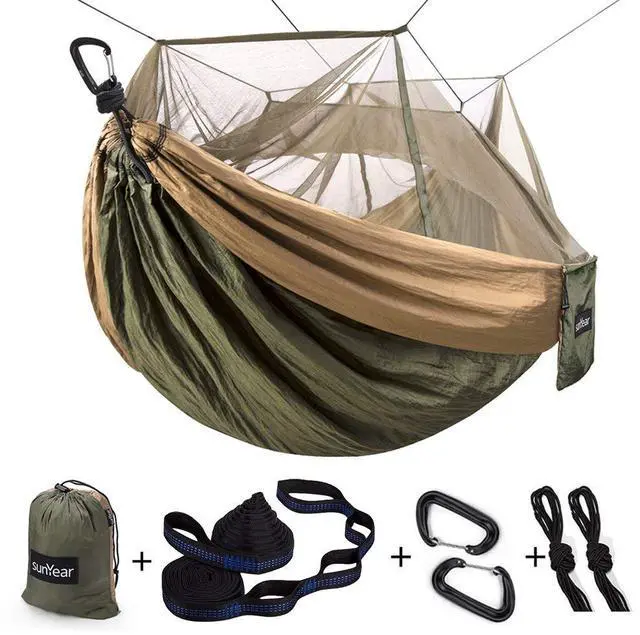 Main image of Sunyear Camping Hammock, Portable Single & Double Hammock with Net, 2 Person Hammock Tent with 2 * 10ft Straps, Best for Outdoor Hiking Survival Travel