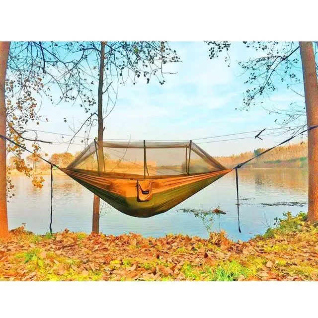 Alt view image 4 of 7 - Sunyear Camping Hammock, Portable Single & Double Hammock with Net, 2 Person Hammock Tent with 2 * 10ft Straps, Best for Outdoor Hiking Survival Travel