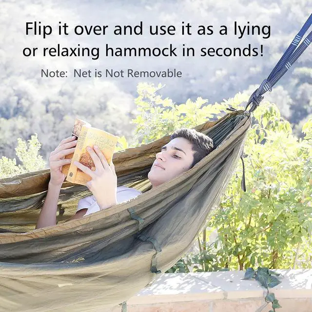 Alt view image 6 of 7 - Sunyear Camping Hammock, Portable Single & Double Hammock with Net, 2 Person Hammock Tent with 2 * 10ft Straps, Best for Outdoor Hiking Survival Travel