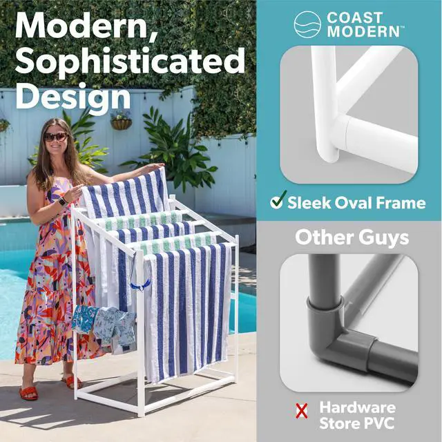 Alt view image 3 of 6 - GoSports Towel Rack for Pool & Hot Tub Accessories - 5-Tier Modern Design - Free-Standing PVC Towel Storage & Drying Stand