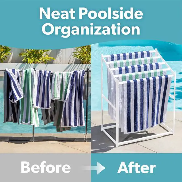 Alt view image 6 of 6 - GoSports Towel Rack for Pool & Hot Tub Accessories - 5-Tier Modern Design - Free-Standing PVC Towel Storage & Drying Stand