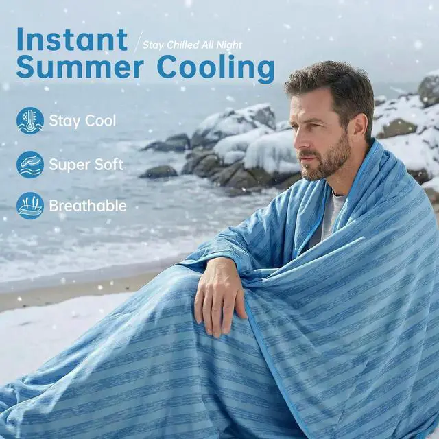 Alt view image 2 of 7 - Guohaoi Cooling Blanket (90"x108"King Size) for Hot Sleepers,Absorbs Heat to Keep Body Cool for Night Sweats,100% Oeko-Tex Certified Cool Fiber,Breathable,Comfortable,All-Season.