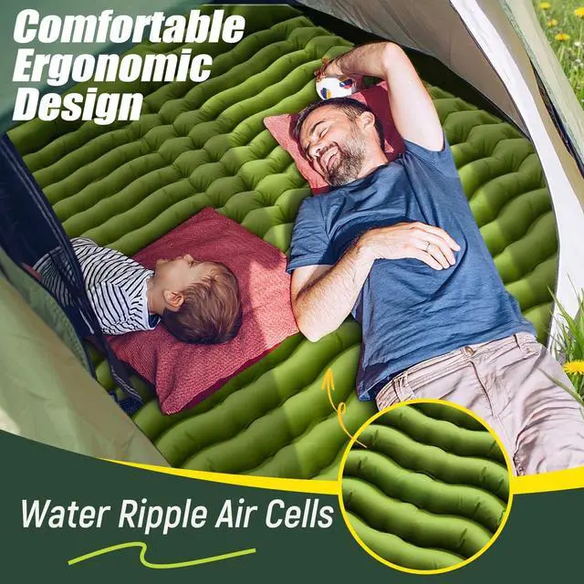 Alt view image 4 of 7 - Yuzonc Double Sleeping Pad - Self Inflating 4" Extra-Thick for 2 Person with Pillow Built-in Foot Pump Inflatable Sleeping Mat for Backpacking, Hiking, Traveling, Tent, Portable Camping Mat