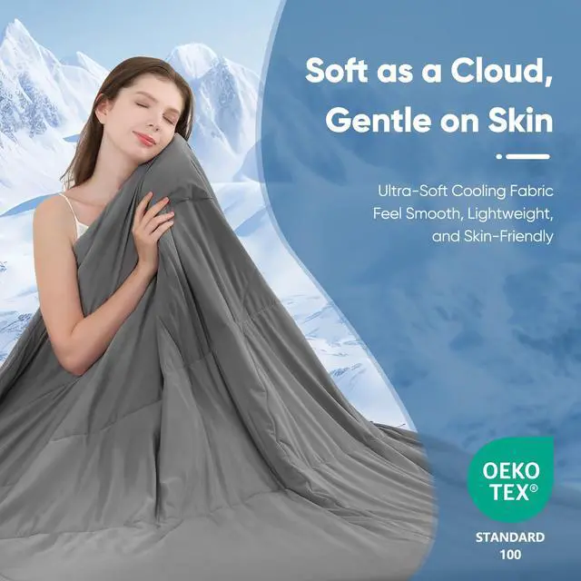 Alt view image 6 of 7 - Elegear Revolutionary Cooling Comforter Queen Absorb Body Heat to Keep Cool, Cooling Blanket for Hot Sleepers Japanese Arc-Chill 3.0 Cool Tech Fabric Summer Comforter Hypo-Allergenic Cool Quilt - Gray