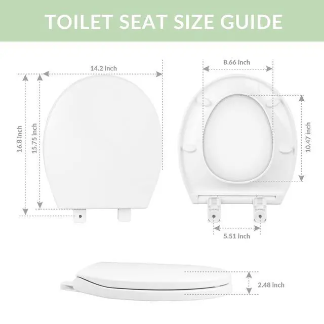 Alt view image 3 of 6 - Toilet seat Round with Slow Close Hinges, Four Bumpers, Two Sets of Parts, White Toilet seat Round, Slow Close, Never Loosen and Easily Remove, Plastic, White