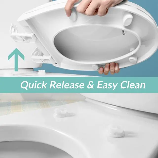 Alt view image 5 of 6 - Toilet seat Round with Slow Close Hinges, Four Bumpers, Two Sets of Parts, White Toilet seat Round, Slow Close, Never Loosen and Easily Remove, Plastic, White