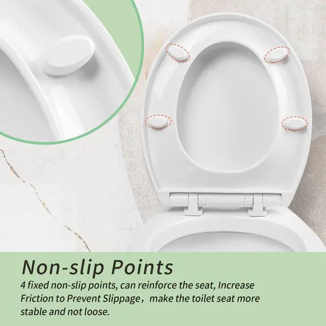 Alt view image 6 of 6 - Toilet seat Round with Slow Close Hinges, Four Bumpers, Two Sets of Parts, White Toilet seat Round, Slow Close, Never Loosen and Easily Remove, Plastic, White