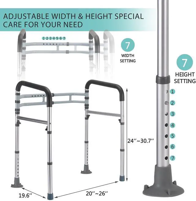 Alt view image 2 of 6 - Lianjindun Toilet Safety Rails, Adjustable Toilet Frame for Elderly, Seniors, Handicap & Disabled, Foldable Handicap Toilet Handles Fit Any Toilets (Gray)