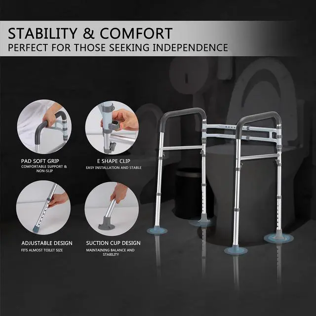 Alt view image 3 of 6 - Lianjindun Toilet Safety Rails, Adjustable Toilet Frame for Elderly, Seniors, Handicap & Disabled, Foldable Handicap Toilet Handles Fit Any Toilets (Gray)