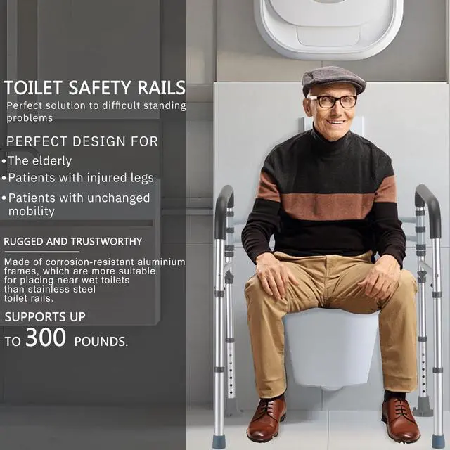 Alt view image 5 of 6 - Lianjindun Toilet Safety Rails, Adjustable Toilet Frame for Elderly, Seniors, Handicap & Disabled, Foldable Handicap Toilet Handles Fit Any Toilets (Gray)