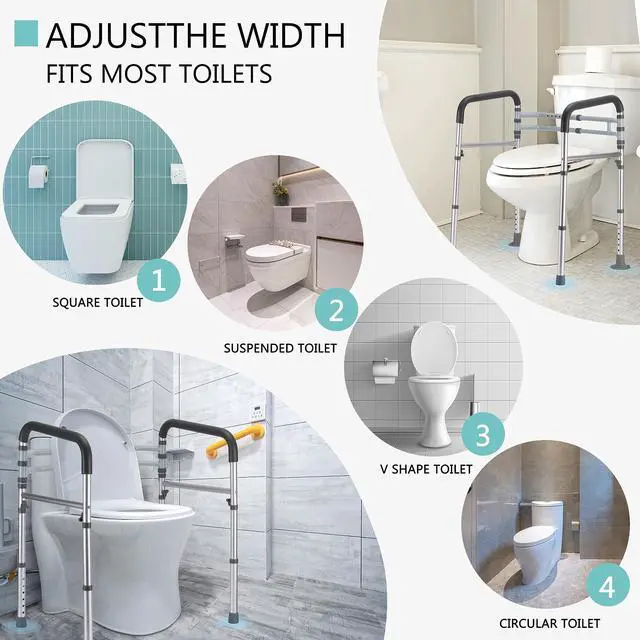 Alt view image 6 of 6 - Lianjindun Toilet Safety Rails, Adjustable Toilet Frame for Elderly, Seniors, Handicap & Disabled, Foldable Handicap Toilet Handles Fit Any Toilets (Gray)