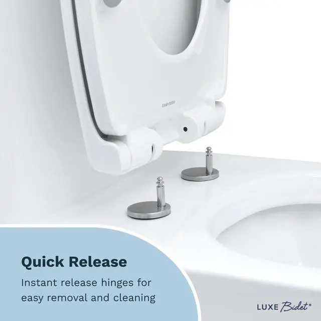 Alt view image 4 of 7 - LUXE TS1008E Elongated Comfort Fit Toilet Seat with Slow Close, Quick Release Hinges, and Non-Slip Bumpers (White)