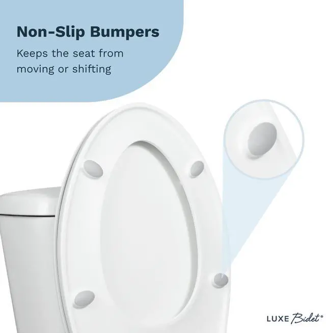 Alt view image 7 of 7 - LUXE TS1008E Elongated Comfort Fit Toilet Seat with Slow Close, Quick Release Hinges, and Non-Slip Bumpers (White)
