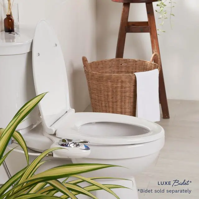 Alt view image 6 of 7 - LUXE TS1008E Elongated Comfort Fit Toilet Seat with Slow Close, Quick Release Hinges, and Non-Slip Bumpers (White)