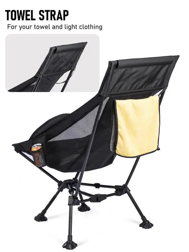 Alt view image 3 of 7 - WildCall Lightweight Folding High Back Camping Chair with Head Support, Compact Beach Chair with Anti-Sinking Large Feet and Three Tilt Angles Adjustment