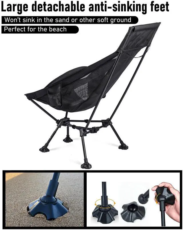 Alt view image 5 of 7 - WildCall Lightweight Folding High Back Camping Chair with Head Support, Compact Beach Chair with Anti-Sinking Large Feet and Three Tilt Angles Adjustment