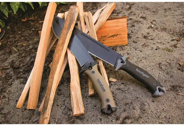 Alt view image 3 of 7 - Kershaw Camp 10 - Tan Machete, Fixed Blade Knife, 10-in. 65Mn Carbon Steel Blade Includes Sheath, Camp Series Machete, Outdoor and Survival Tool