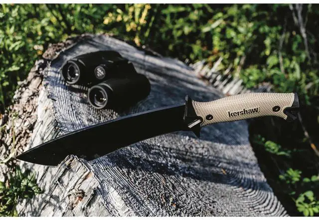 Alt view image 4 of 7 - Kershaw Camp 10 - Tan Machete, Fixed Blade Knife, 10-in. 65Mn Carbon Steel Blade Includes Sheath, Camp Series Machete, Outdoor and Survival Tool