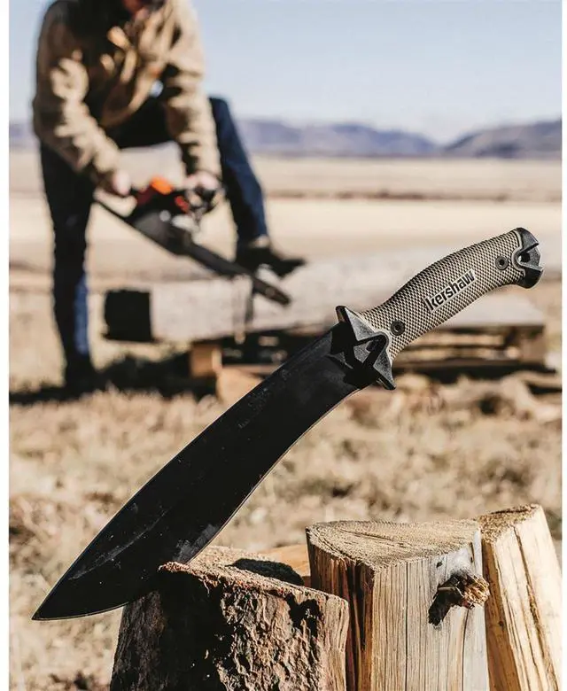 Alt view image 7 of 7 - Kershaw Camp 10 - Tan Machete, Fixed Blade Knife, 10-in. 65Mn Carbon Steel Blade Includes Sheath, Camp Series Machete, Outdoor and Survival Tool