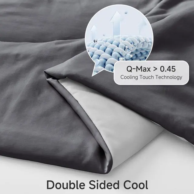 Alt view image 3 of 7 - HOMFINE Cooling Comforter Japanese Double-Sided Cold Tech Fabric Cooling Blanket for Night Sweats Hot Sleepers, Q-Max 0.45 Soft Breathable Silky Smooth Lightweight Grey Summer Comforter Queen