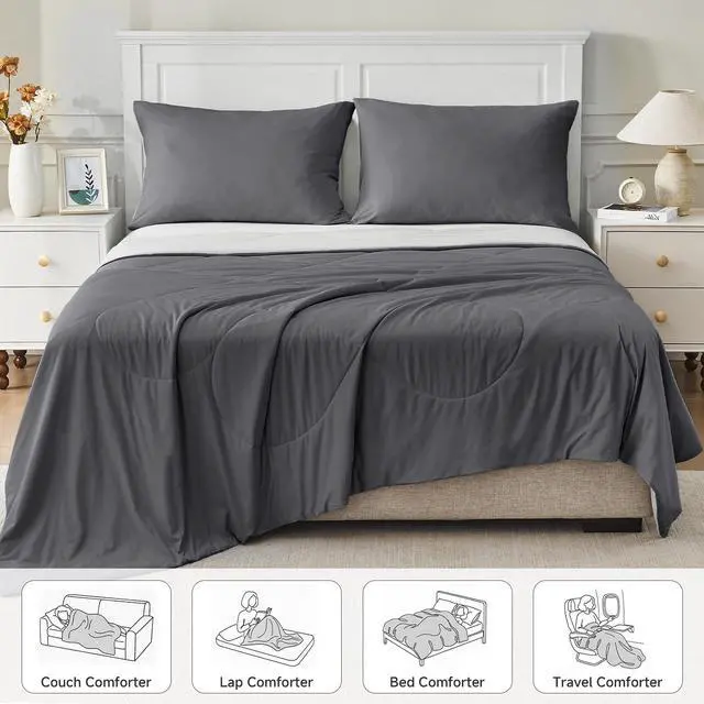 Alt view image 6 of 7 - HOMFINE Cooling Comforter Japanese Double-Sided Cold Tech Fabric Cooling Blanket for Night Sweats Hot Sleepers, Q-Max 0.45 Soft Breathable Silky Smooth Lightweight Grey Summer Comforter Queen