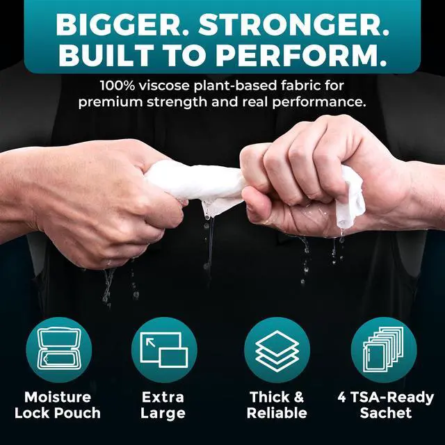 Alt view image 5 of 6 - After Gym Body Wipes for Men (4pk) - 200 XL No Rinse Shower Wipes + 16 Travel Bath Sheets 10 x 11.5" - Mens Deodorant Disposable Washcloths for Bathing, Camping Essentials, Survival Gear and Supplies