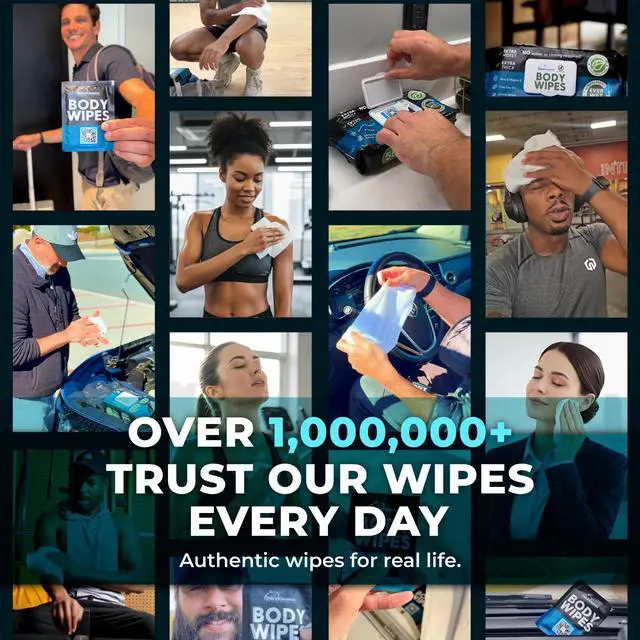 Alt view image 6 of 6 - After Gym Body Wipes for Men (4pk) - 200 XL No Rinse Shower Wipes + 16 Travel Bath Sheets 10 x 11.5" - Mens Deodorant Disposable Washcloths for Bathing, Camping Essentials, Survival Gear and Supplies