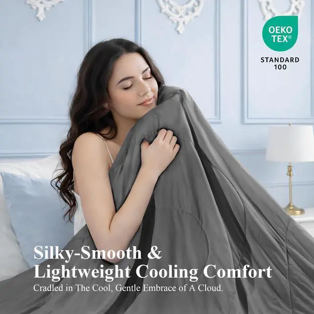 Alt view image 3 of 5 - blunique Cooling Blanket Queen Size, Double-Sided Cooling Comforter for Hot Sleepers, Instant Cool Touch, Lightweight Breathable for Night Sweats, Soft Summer All Season Comforter(90''*90'',Grey)
