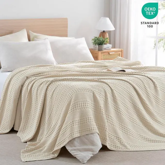 Alt view image 4 of 7 - PHF Cooling Waffle Blanket King Size, Lightweight 60% Rayon from Bamboo & 40% Cotton Breathable Blanket for Hot Sleepers, Summer Use, Soft Luxury for Bed Couch Sofa, 104"x90", Linen
