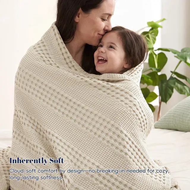 Alt view image 6 of 7 - PHF Cooling Waffle Blanket King Size, Lightweight 60% Rayon from Bamboo & 40% Cotton Breathable Blanket for Hot Sleepers, Summer Use, Soft Luxury for Bed Couch Sofa, 104"x90", Linen