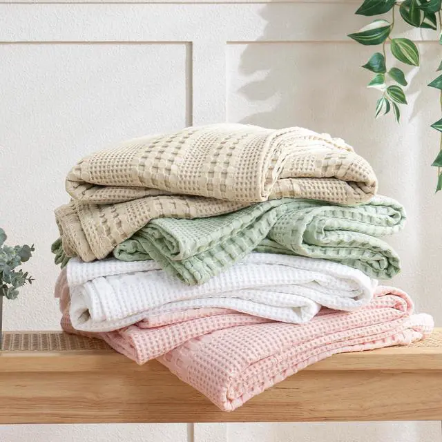 Alt view image 7 of 7 - PHF Cooling Waffle Blanket King Size, Lightweight 60% Rayon from Bamboo & 40% Cotton Breathable Blanket for Hot Sleepers, Summer Use, Soft Luxury for Bed Couch Sofa, 104"x90", Linen