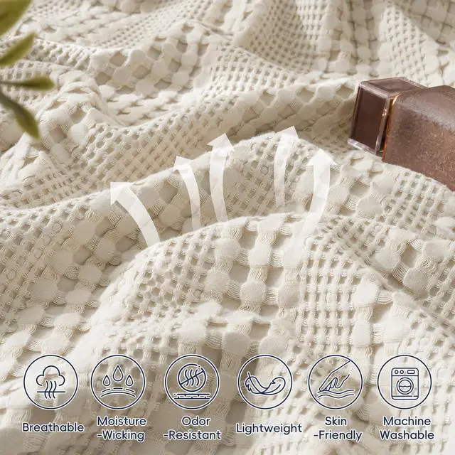 Alt view image 5 of 7 - PHF Cooling Waffle Blanket King Size, Lightweight 60% Rayon from Bamboo & 40% Cotton Breathable Blanket for Hot Sleepers, Summer Use, Soft Luxury for Bed Couch Sofa, 104"x90", Linen