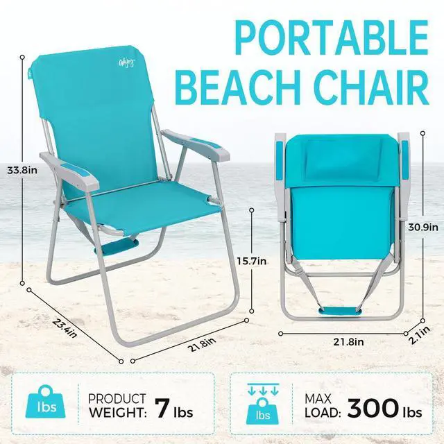 Alt view image 2 of 7 - #WEJOY Folding Beach Chair for Adults, Lightweight Beach Chair with Shoulder Straps, High Back Camping Chairs with Hard Armrest, Supports 300lbs for Outdoor Lawn Concert (Cyan)
