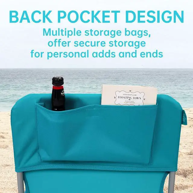 Alt view image 6 of 7 - #WEJOY Folding Beach Chair for Adults, Lightweight Beach Chair with Shoulder Straps, High Back Camping Chairs with Hard Armrest, Supports 300lbs for Outdoor Lawn Concert (Cyan)