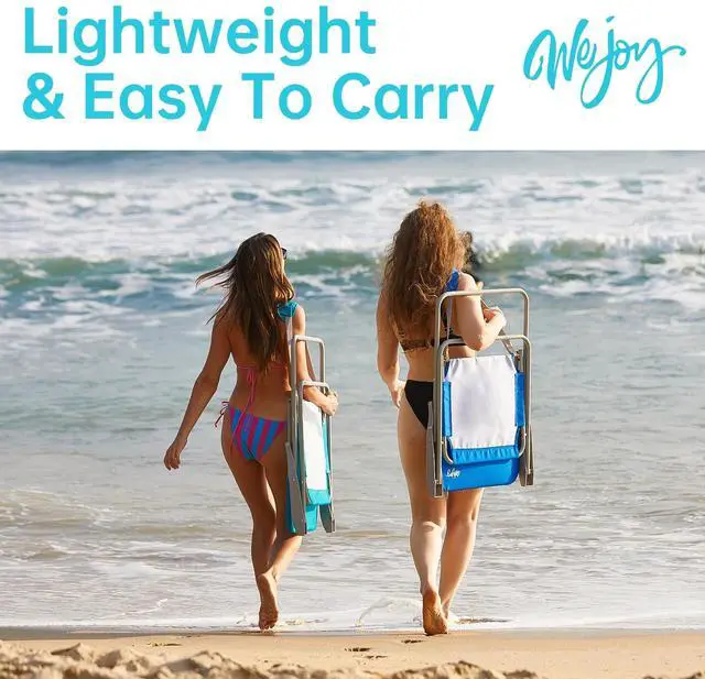 Alt view image 7 of 7 - #WEJOY Folding Beach Chair for Adults, Lightweight Beach Chair with Shoulder Straps, High Back Camping Chairs with Hard Armrest, Supports 300lbs for Outdoor Lawn Concert (Cyan)