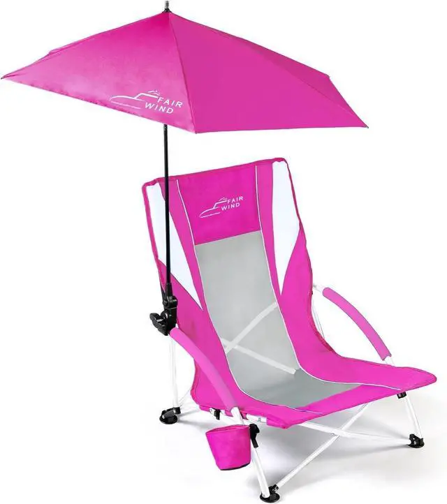 Main image of FAIR WIND Portable Beach Chair with Umbrella for Adults, Backpack Folding Arm Chair for Coastal Vacations, Picnics, and Concerts - Supports 300 LBS, Pink