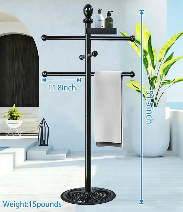 Alt view image 2 of 3 - Pool Outdoor Towel Rack, 6 Bars with Top Tray Metal Heavy Duty Pool Accessories with Heavy Metal Base, Hot Tub Accessories Towel Dying Rack Towel Stand for Pool, Hot Tub etc