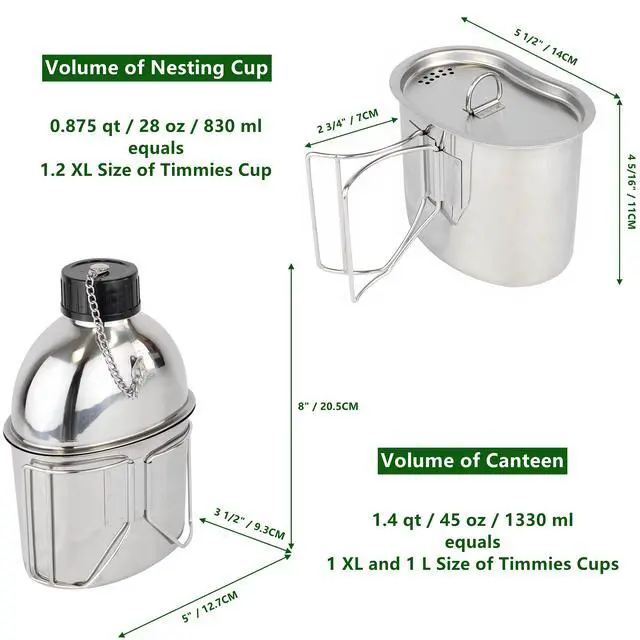 Alt view image 2 of 7 - MASTIFF GEARS® 304 (18/8) Stainless Steel (FDA Compliant) US G.I Style Canteen Kit Cooking Set Camping Canteen Mess Kit with Cup, Lid, MOLLE Pouch for Camping (Army Green)