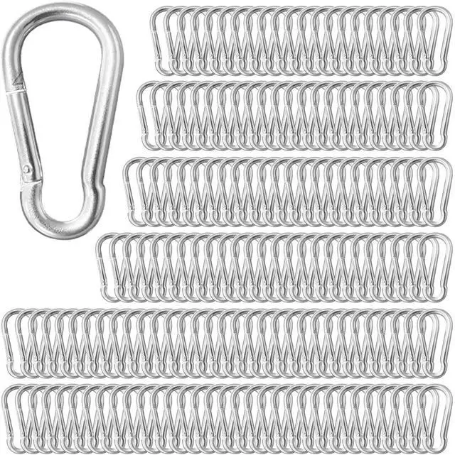 Main image of 200 Pack 2.36" Heavy Duty Snap Hook Carabiners - M6 Galvanized Steel Quick Links for Keys, Hammocks, Swings, Outdoor Gear - Camping, Hiking, Fishing (Sliver)