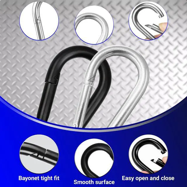 Alt view image 5 of 7 - 200 Pack 2.36" Heavy Duty Snap Hook Carabiners - M6 Galvanized Steel Quick Links for Keys, Hammocks, Swings, Outdoor Gear - Camping, Hiking, Fishing (Sliver)