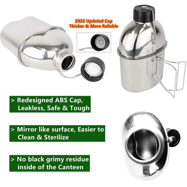 Alt view image 3 of 7 - MASTIFF GEARS® 304 (18/8) Stainless Steel (FDA Compliant) US G.I Style Canteen Kit Cooking Set Camping Canteen Mess Kit with Cup, Lid, MOLLE Pouch for Camping (Army Green)