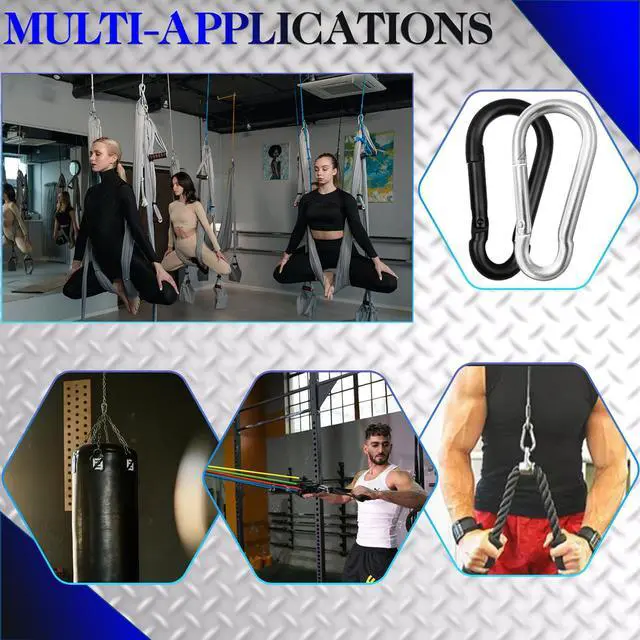 Alt view image 7 of 7 - 200 Pack 2.36" Heavy Duty Snap Hook Carabiners - M6 Galvanized Steel Quick Links for Keys, Hammocks, Swings, Outdoor Gear - Camping, Hiking, Fishing (Sliver)