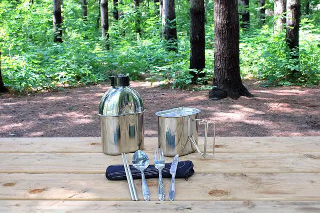 Alt view image 7 of 7 - MASTIFF GEARS® 304 (18/8) Stainless Steel (FDA Compliant) US G.I Style Canteen Kit Cooking Set Camping Canteen Mess Kit with Cup, Lid, MOLLE Pouch for Camping (Army Green)