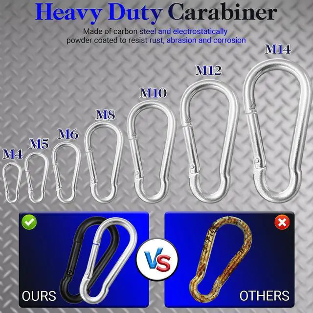 Alt view image 4 of 7 - 200 Pack 2.36" Heavy Duty Snap Hook Carabiners - M6 Galvanized Steel Quick Links for Keys, Hammocks, Swings, Outdoor Gear - Camping, Hiking, Fishing (Sliver)
