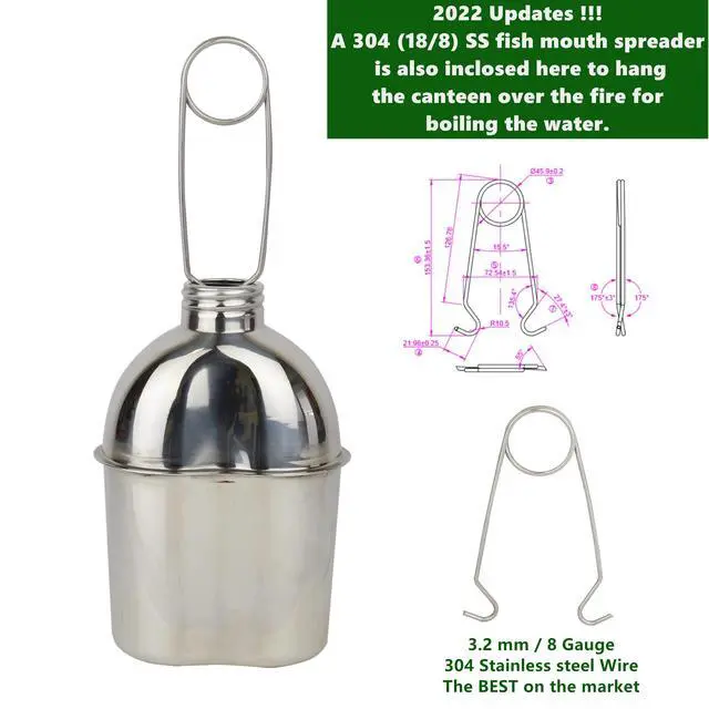 Alt view image 6 of 7 - MASTIFF GEARS® 304 (18/8) Stainless Steel (FDA Compliant) US G.I Style Canteen Kit Cooking Set Camping Canteen Mess Kit with Cup, Lid, MOLLE Pouch for Camping (Army Green)