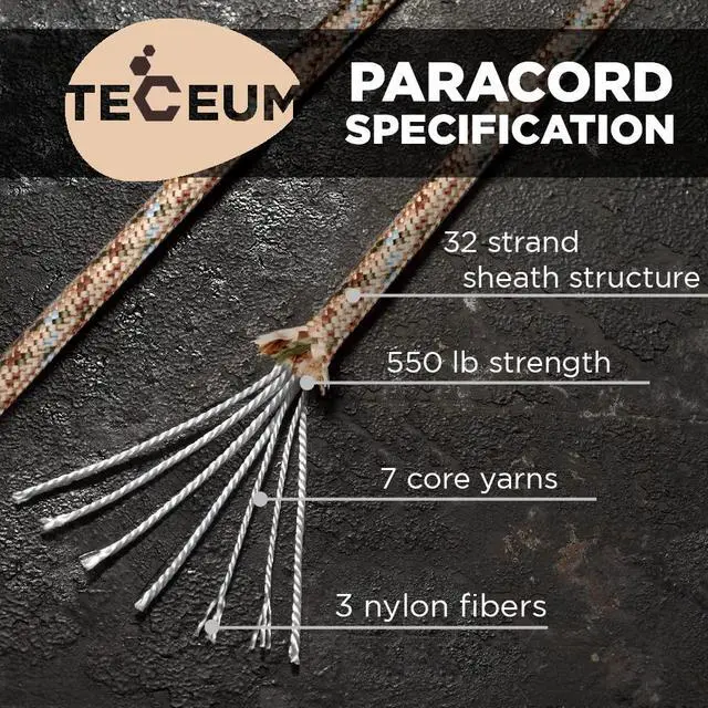 Alt view image 2 of 7 - TECEUM Paracord Type III 550 Desert Camo 1000 ft 4mm Tactical Rope MIL-SPEC Outdoor para Cord Camping Hiking Fishing Gear and Equipment EDC Parachute Cord Strong Survival Rope