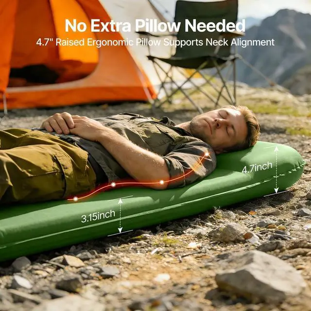 Alt view image 5 of 7 - OGERY Self-Inflating Sleeping Pad with Built-in Foot Pump, 3" Memory Camping Mattress Pad, Quiet & 9.5 R-Value Insulated Sleeping Mat Camping Essential Gear for Car Tent Camping